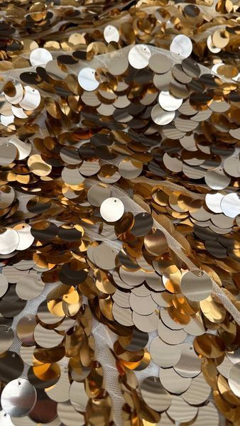 Пайеточная ткань 1,8 см на сетке (золото), 311 золотой 311 в интернет-магазине  IrisTextil