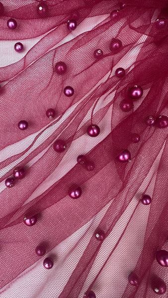 Сітка з вишивкою намистинами, бордовий фото IrisTextil - 271 Сітка з вишивкою намистинами, бордовий 271 в інтернет-магазині IrisTextil