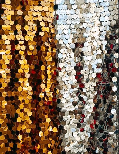 Пайеточная ткань соты на золотой сетке &mdash; Золото 3004 в интернет-магазине  IrisTextil